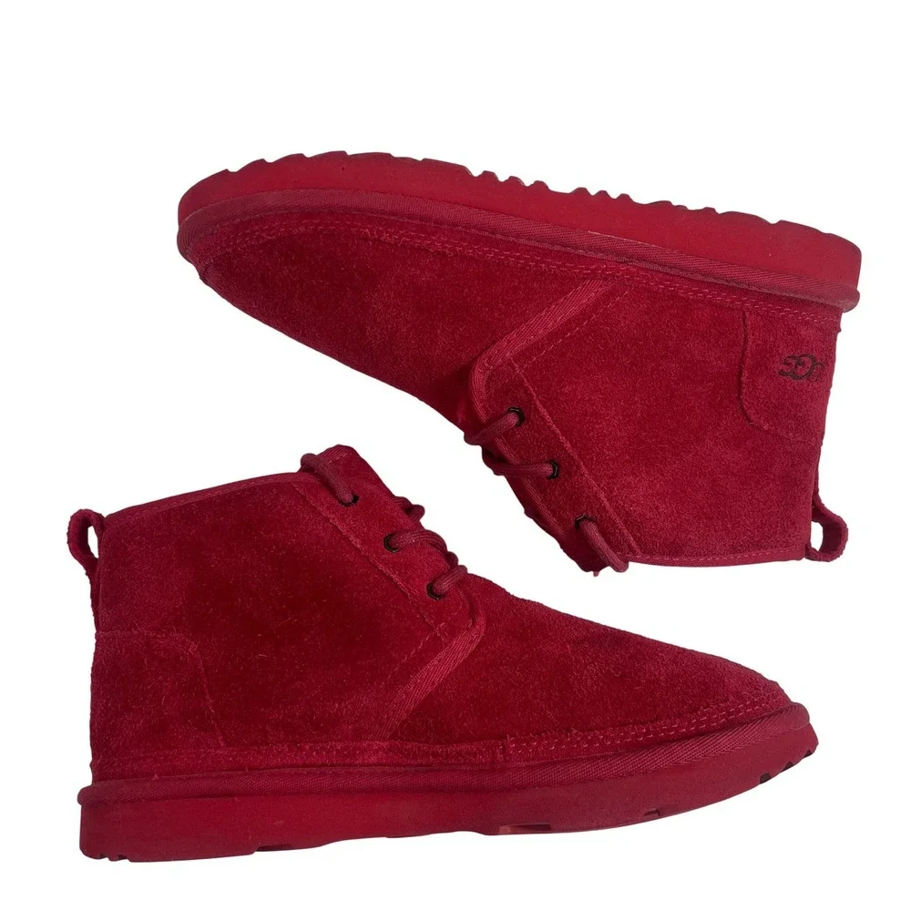 UGG Big Kids Neumel II Boots Red Suede Lace‎ Up Chukka Youth Size 5 Shoes